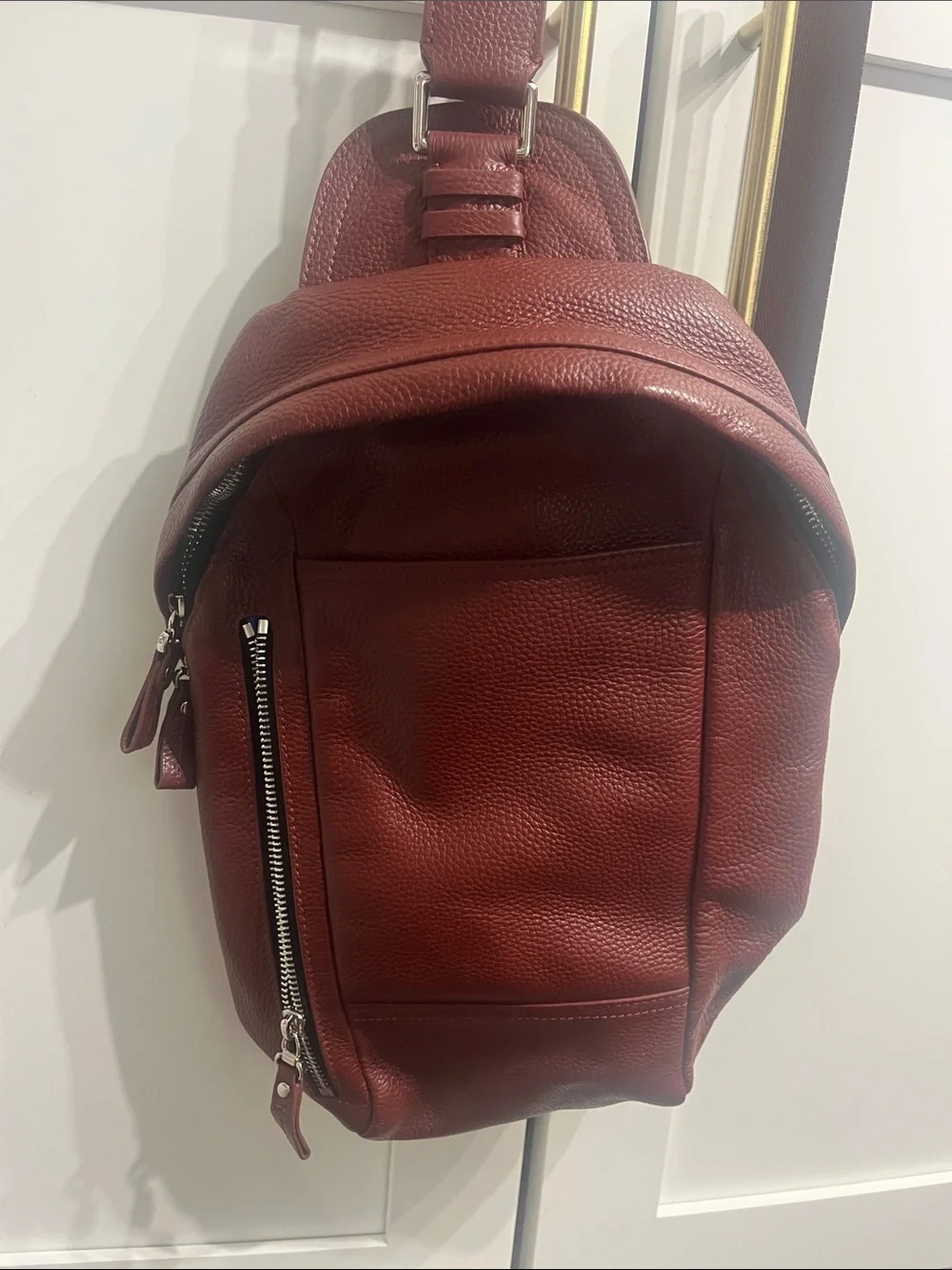 Men's Burgundy Leather Crossbody Bag with Adjustable Strap